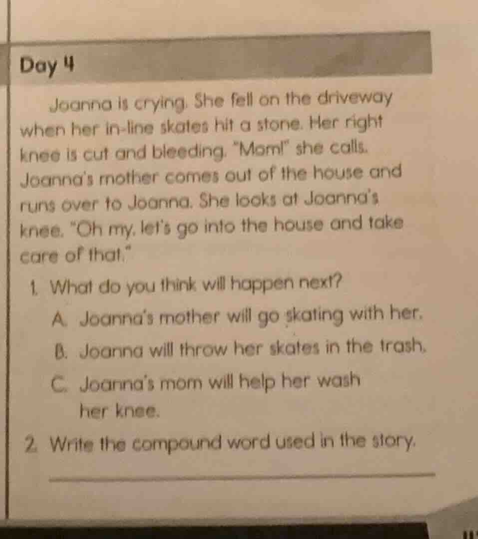 day 4 joanna is crying. she fell on the driveway when her in - line ska…