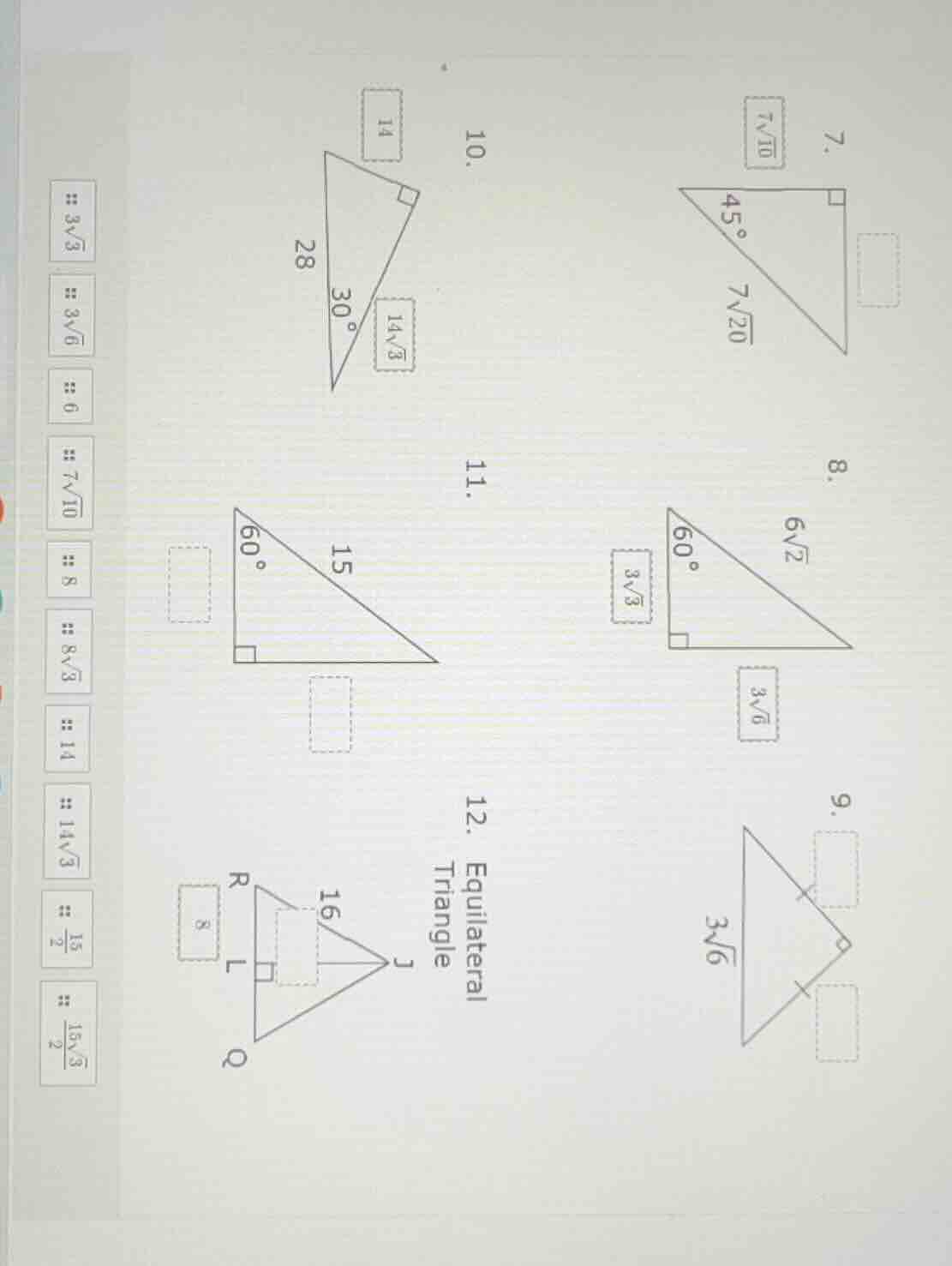 7. 10. 11. 12. equilateral triangle 8. 9.