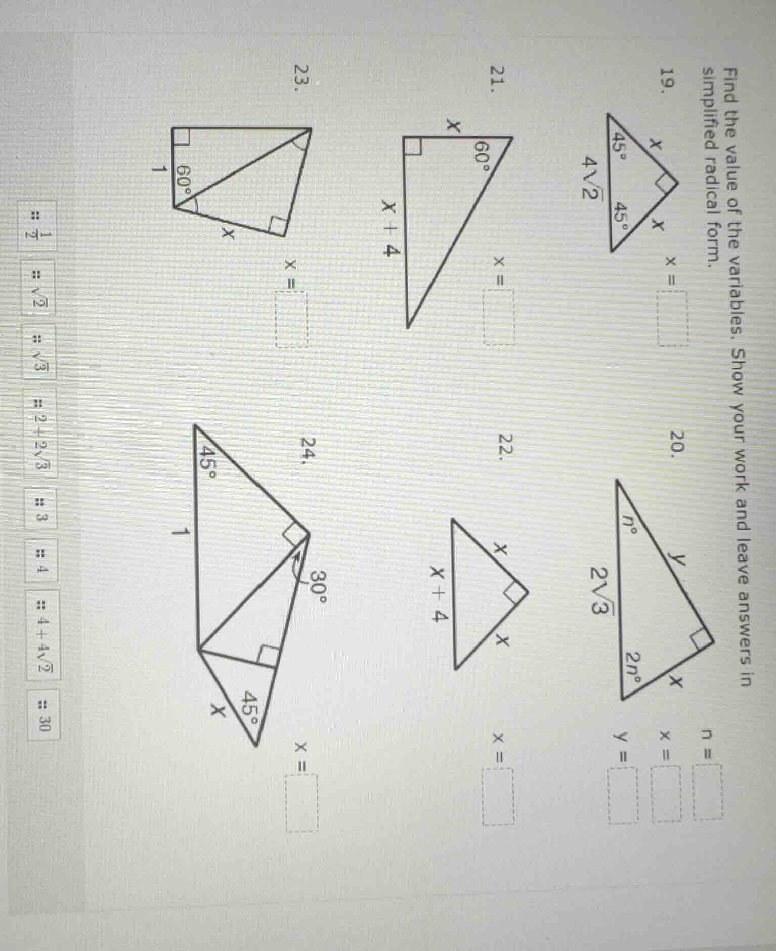find the value of the variables. show your work and leave answers in si…