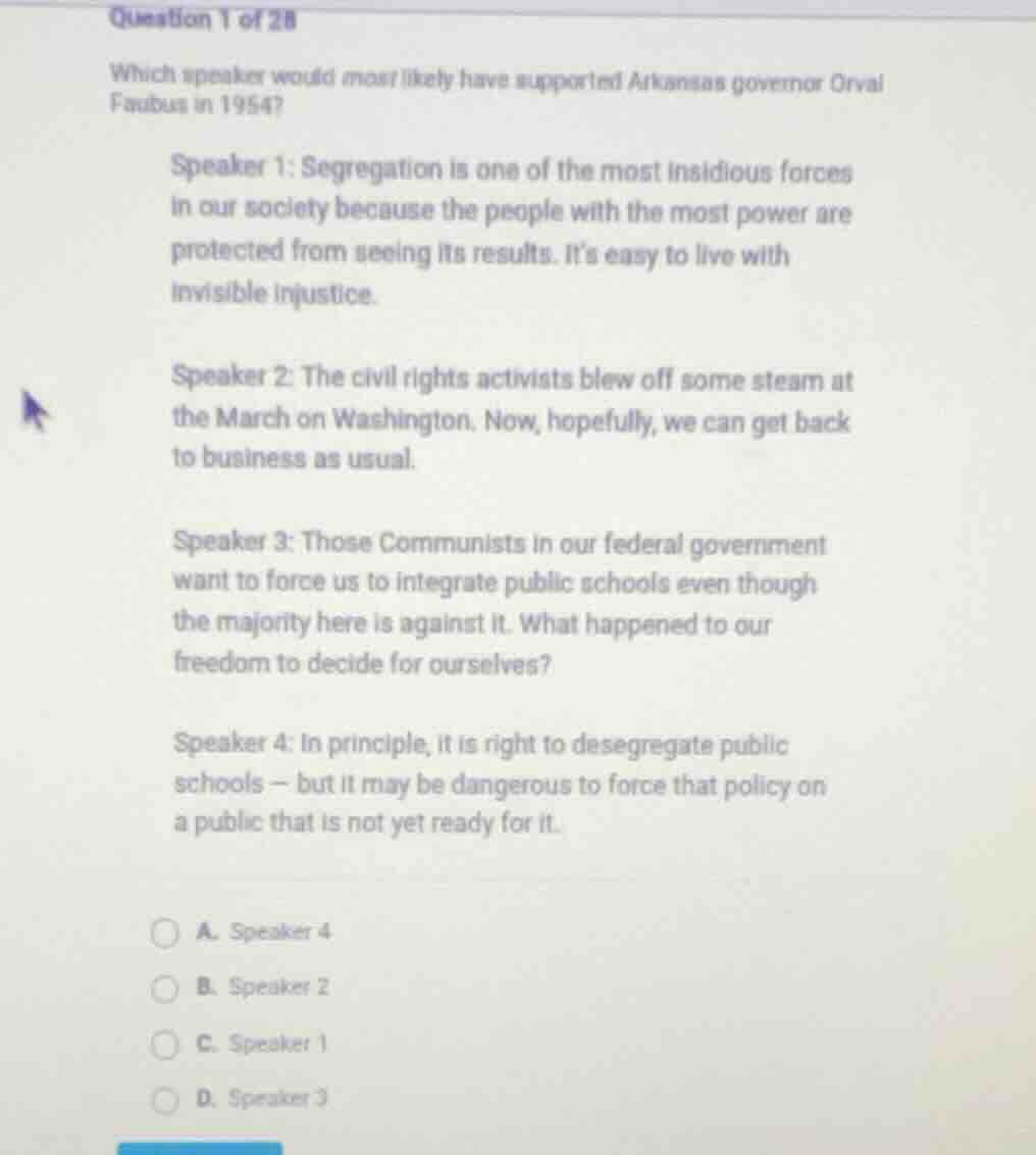 question 1 of 28 which speaker would most likely have supported arkansa…