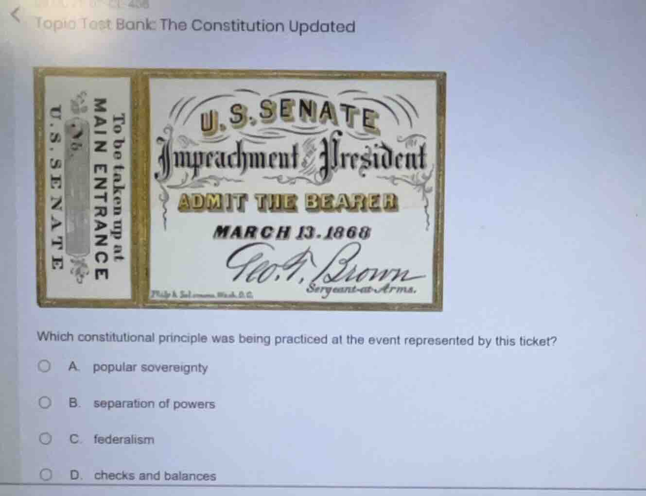 which constitutional principle was being practiced at the event represe…