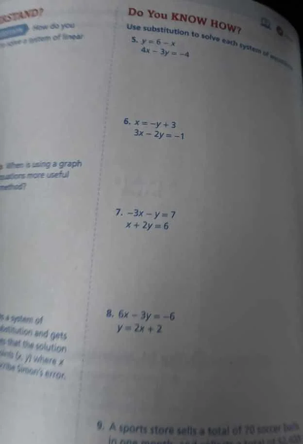 do you know how? use substitution to solve each system of 5. $y = 6 - x…