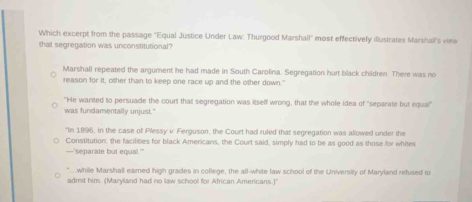 which excerpt from the passage \equal justice under law: thurgood marsh…
