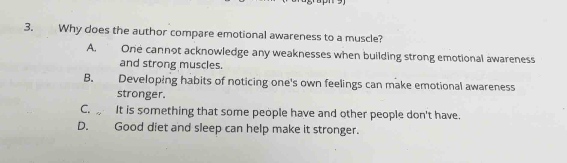 3. why does the author compare emotional awareness to a muscle? a. one …