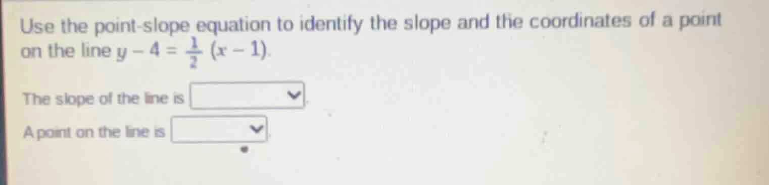 use the point - slope equation to identify the slope and the coordinate…