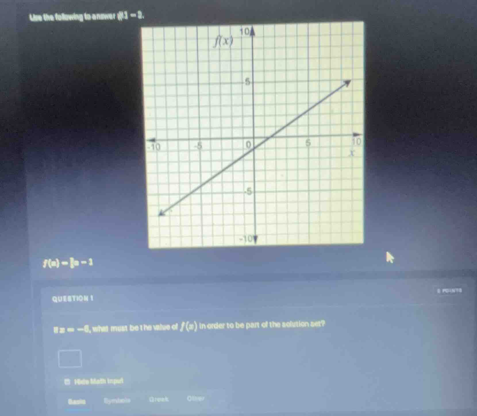 use the following to answer #1 - 2. $f(x)=\\frac{1}{2}x - 1$ question 1…