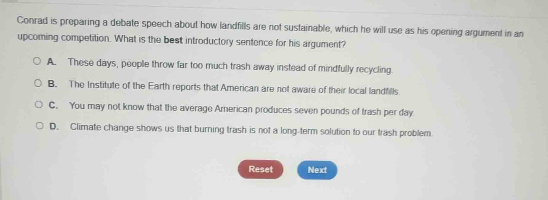 conrad is preparing a debate speech about how landfills are not sustain…