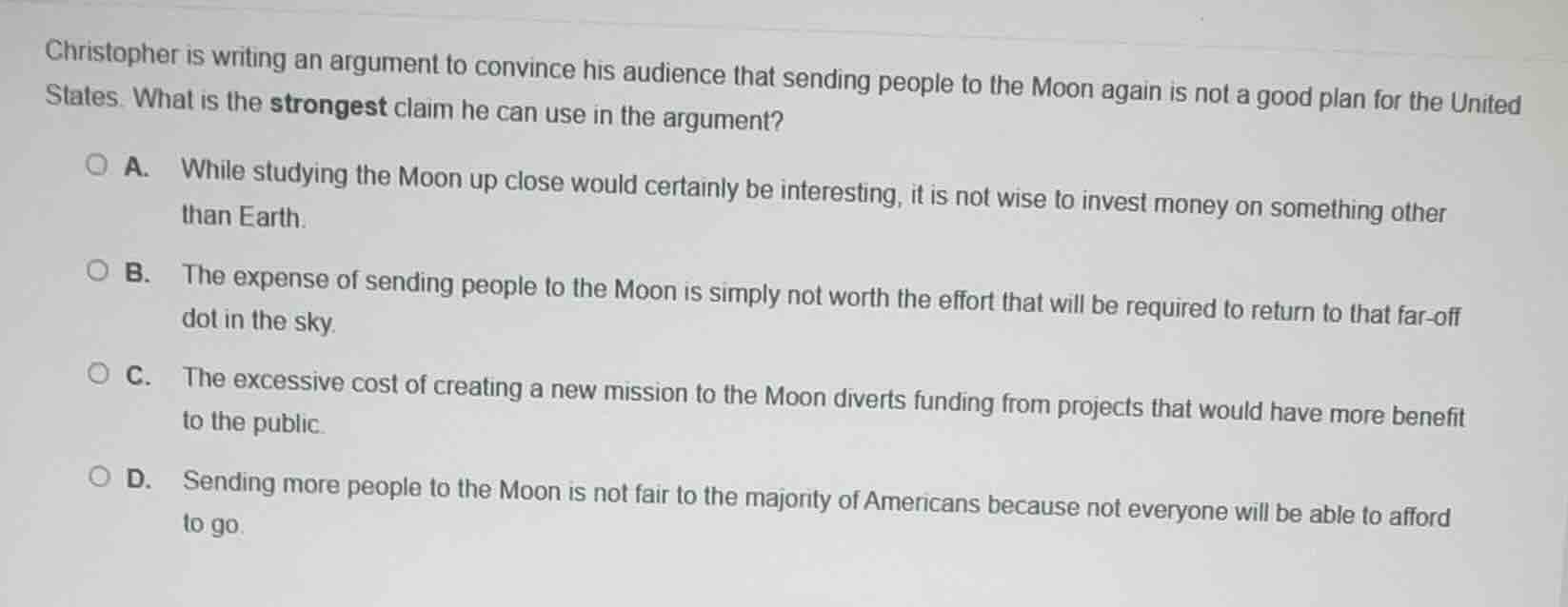 christopher is writing an argument to convince his audience that sendin…