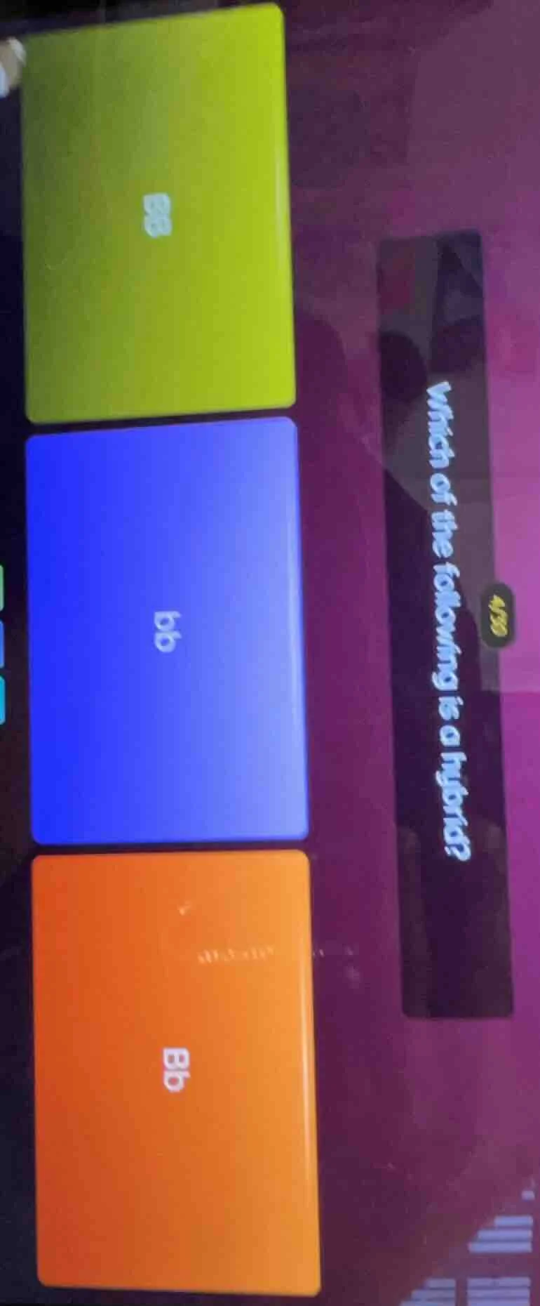 which of the following is a hybrid? (there are three colored blocks wit…