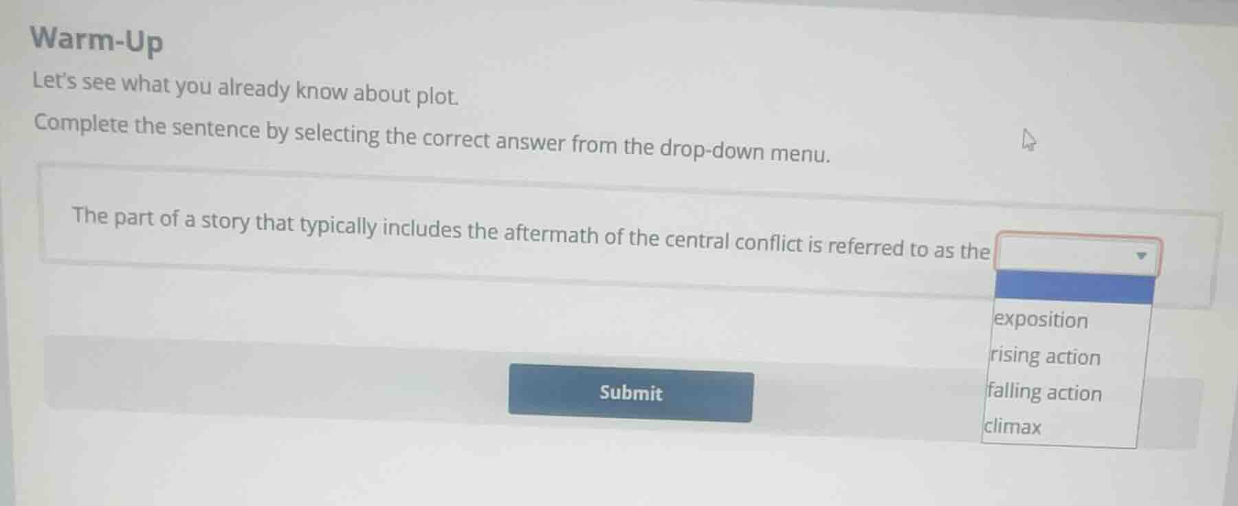warm-up let’s see what you already know about plot. complete the senten…