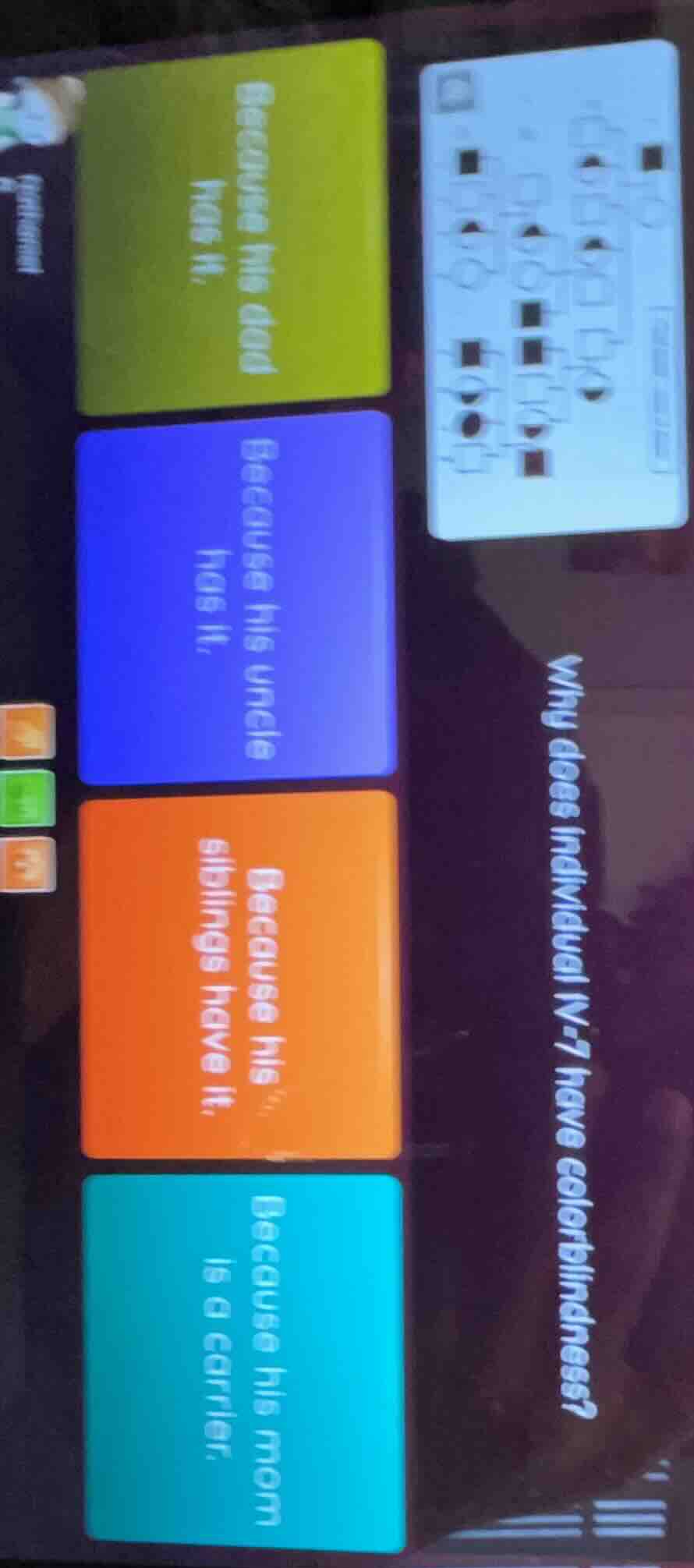 why does individual iv - 7 have colorblindness? because his dad has it.…