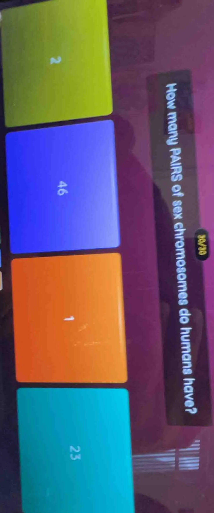 how many pairs of sex chromosomes do humans have? options: 2, 46, 1, 23