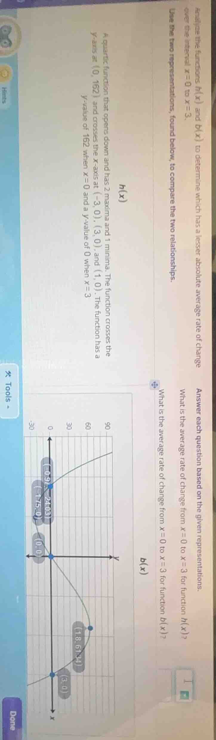 analyze the functions ( h(x) ) and ( b(x) ) to determine which has a le…