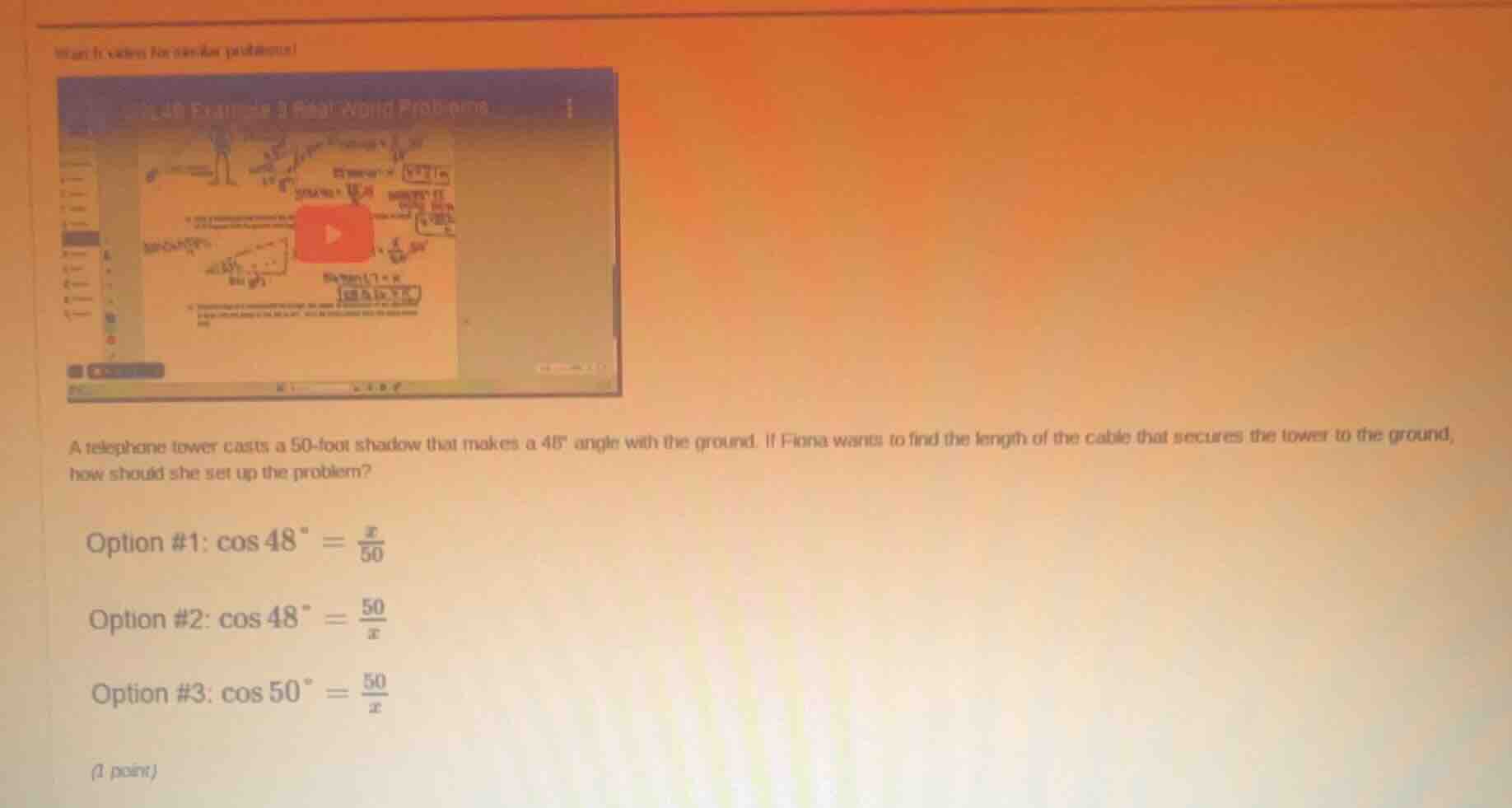 a telephone tower casts a 50 - foot shadow that makes a 48° angle with …