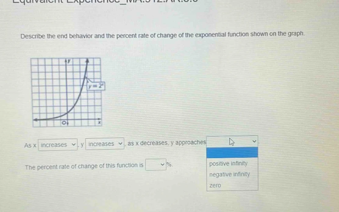 describe the end behavior and the percent rate of change of the exponen…