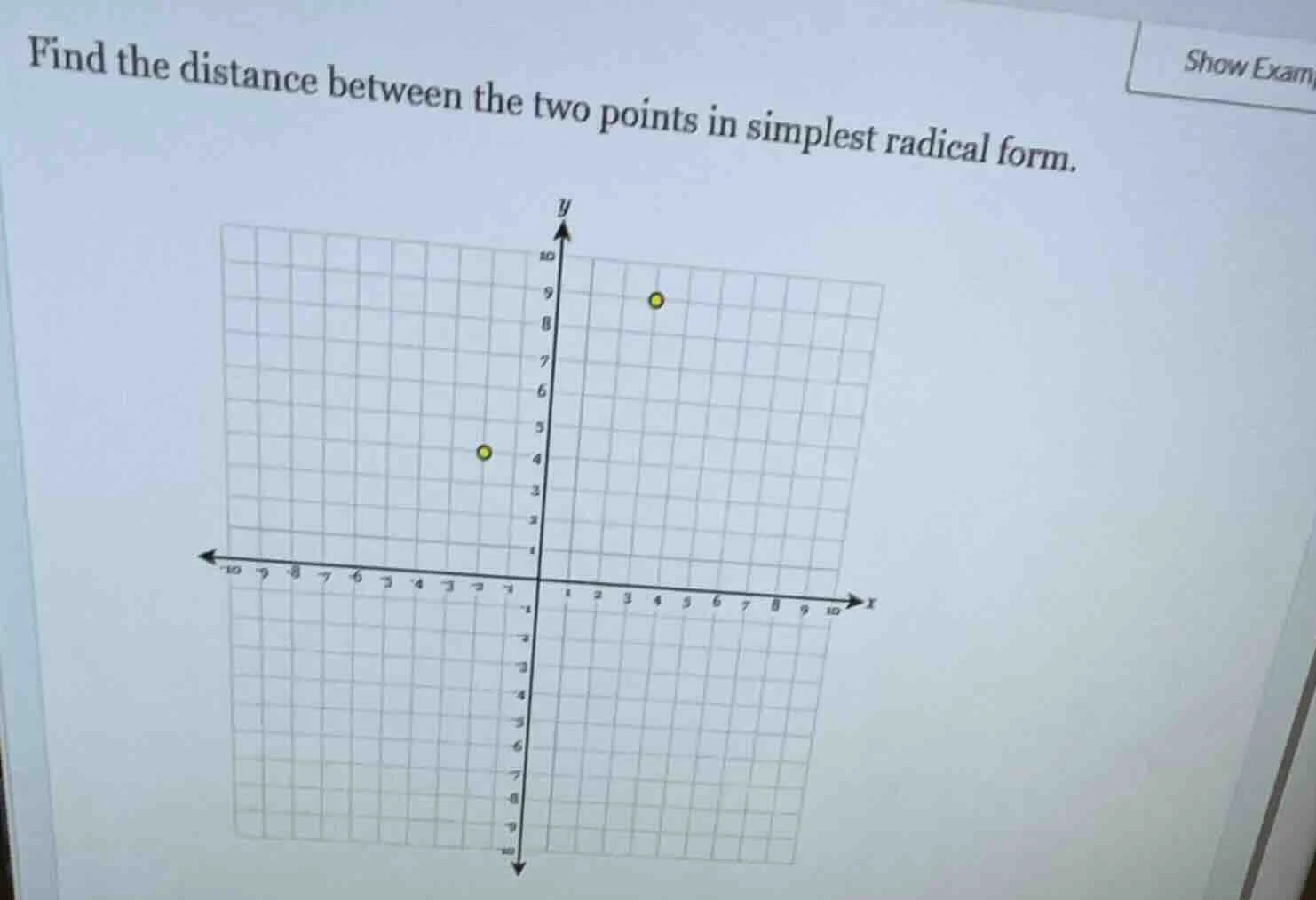 find the distance between the two points in simplest radical form.