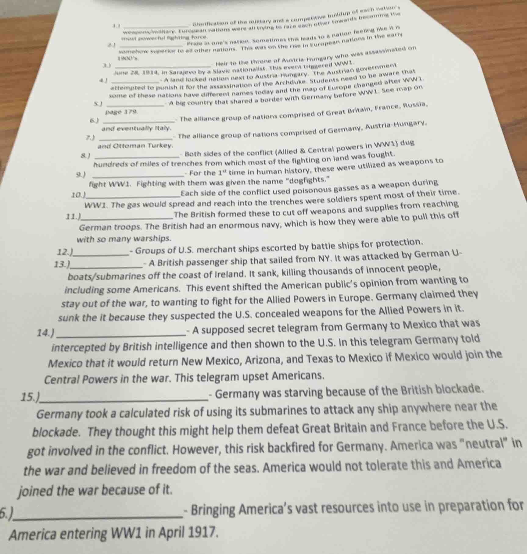 1.) ____________ - glorification of the military and a competitive buil…