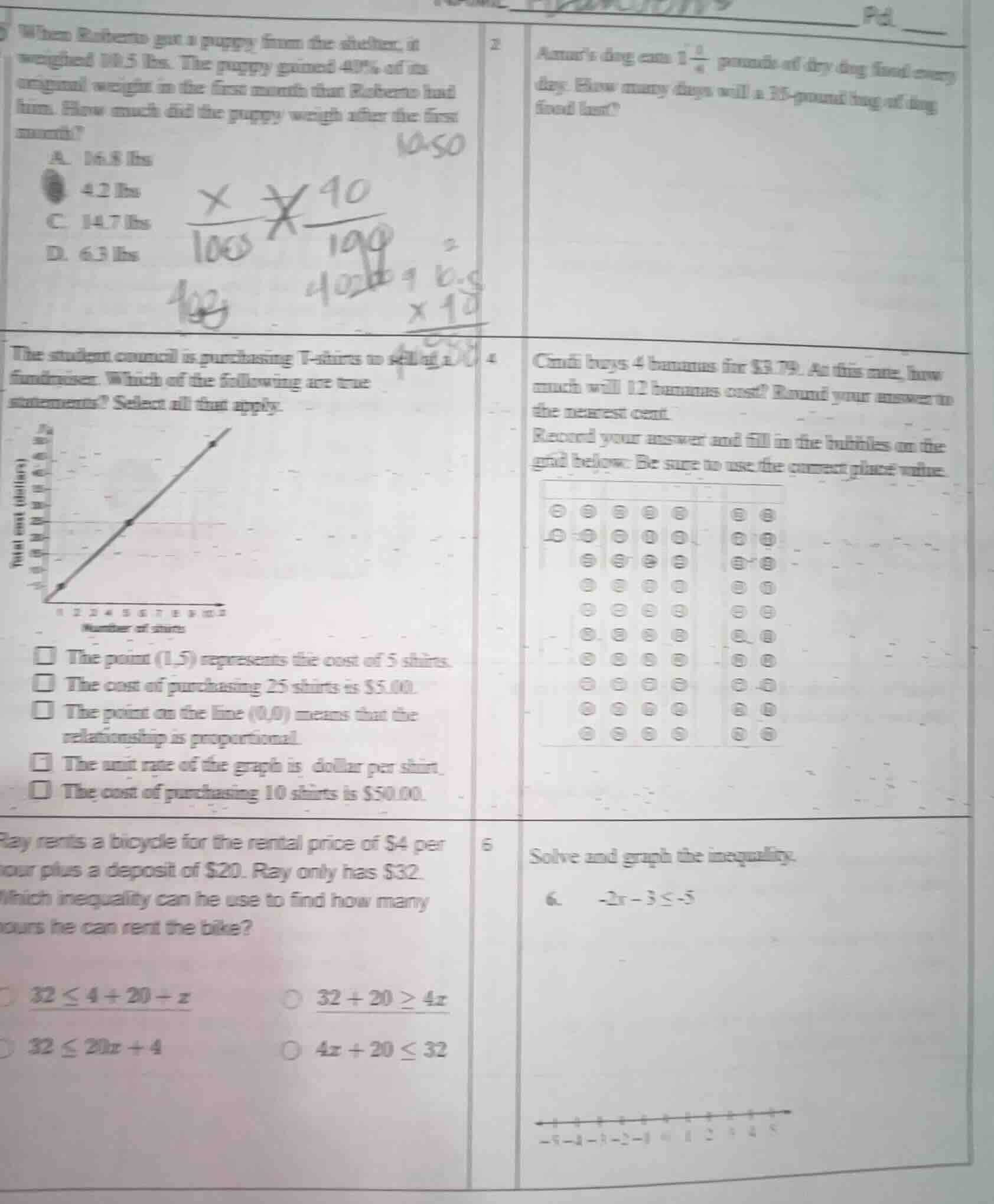 1 when roberto got a puppy from the shelter, it weighed 10.5 lbs. the p…