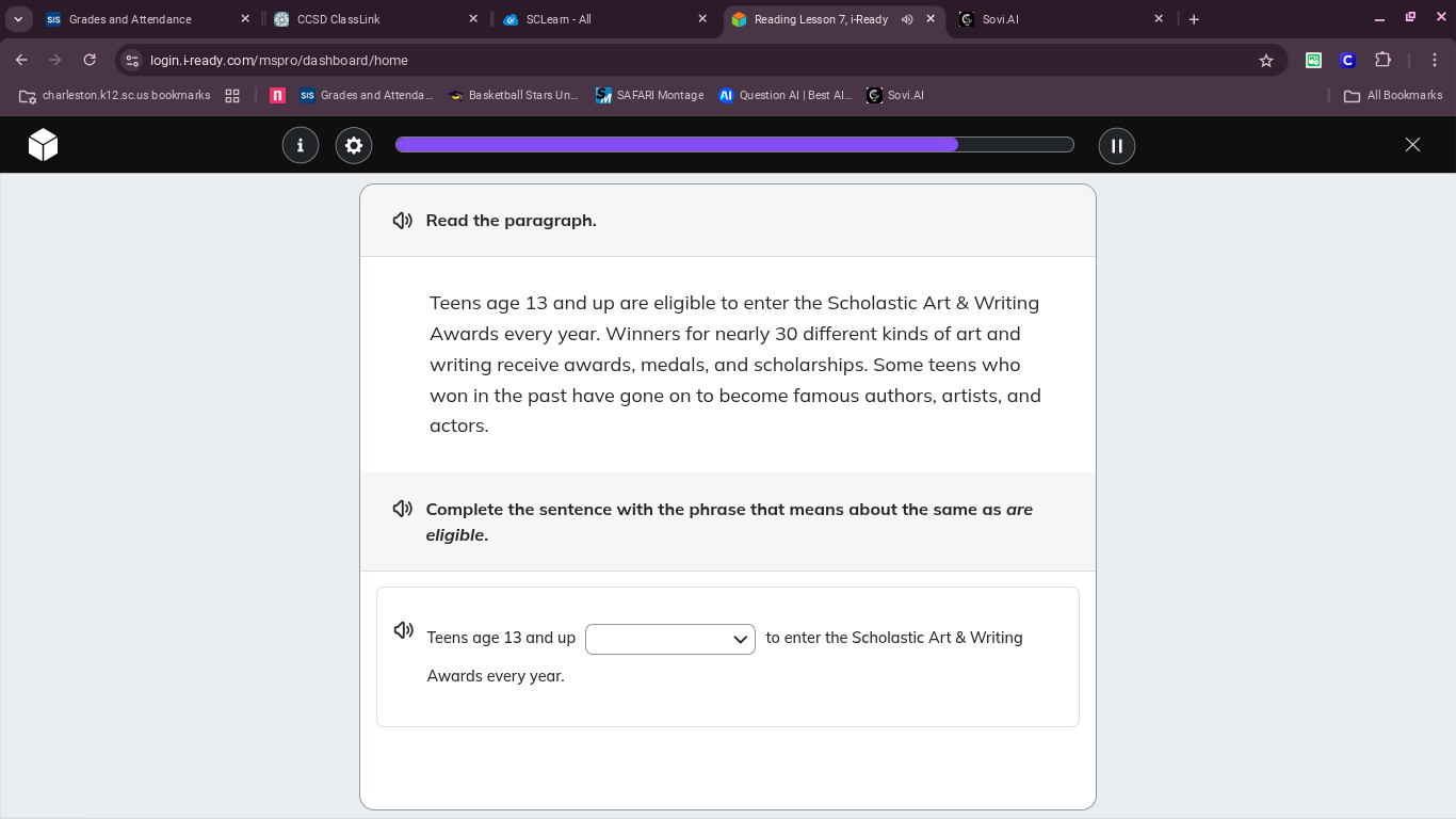 read the paragraph. teens age 13 and up are eligible to enter the schol…