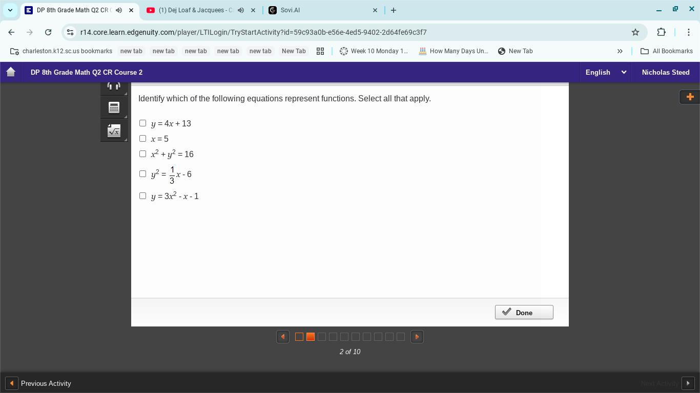 identify which of the following equations represent functions. select a…