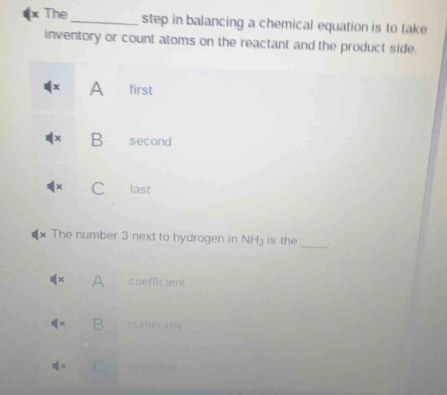 the ________ step in balancing a chemical equation is to take inventory…