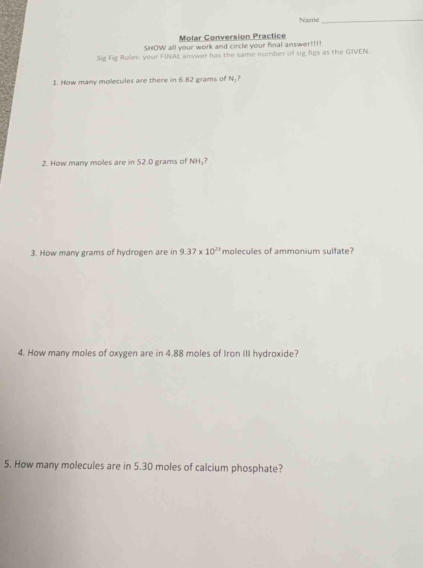 name molar conversion practice show all your work and circle your final…