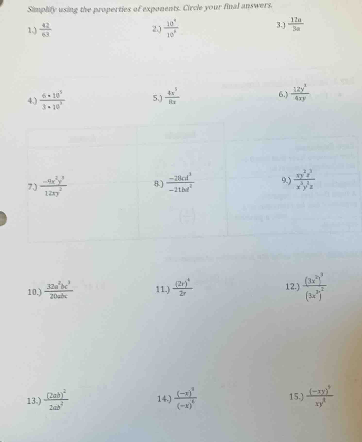simplify using the properties of exponents. circle your final answers. …