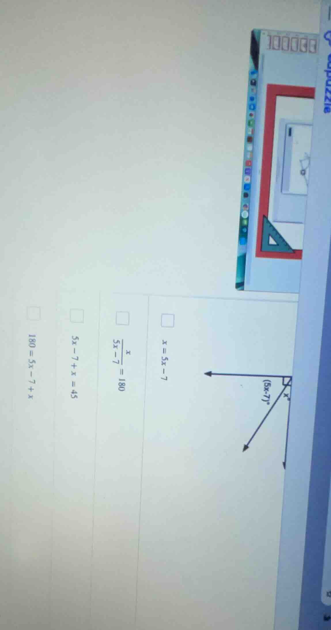 there is a right angle, and inside the right angle, there is a ray divi…