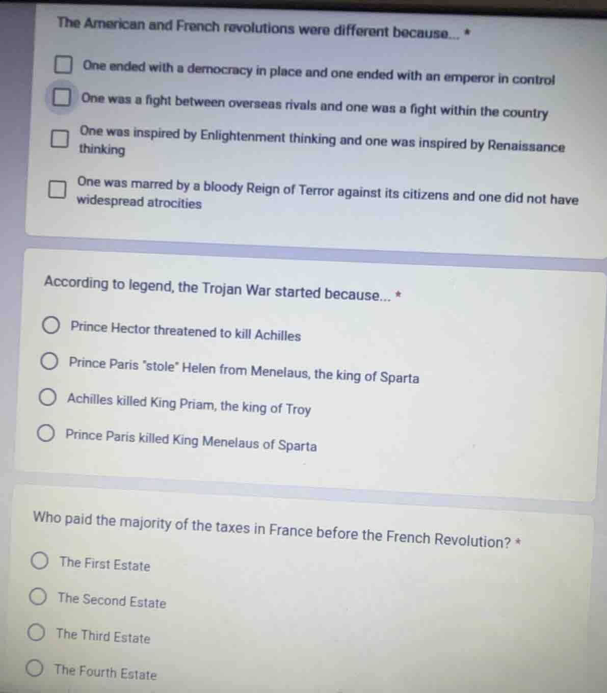 the american and french revolutions were different because... * one end…