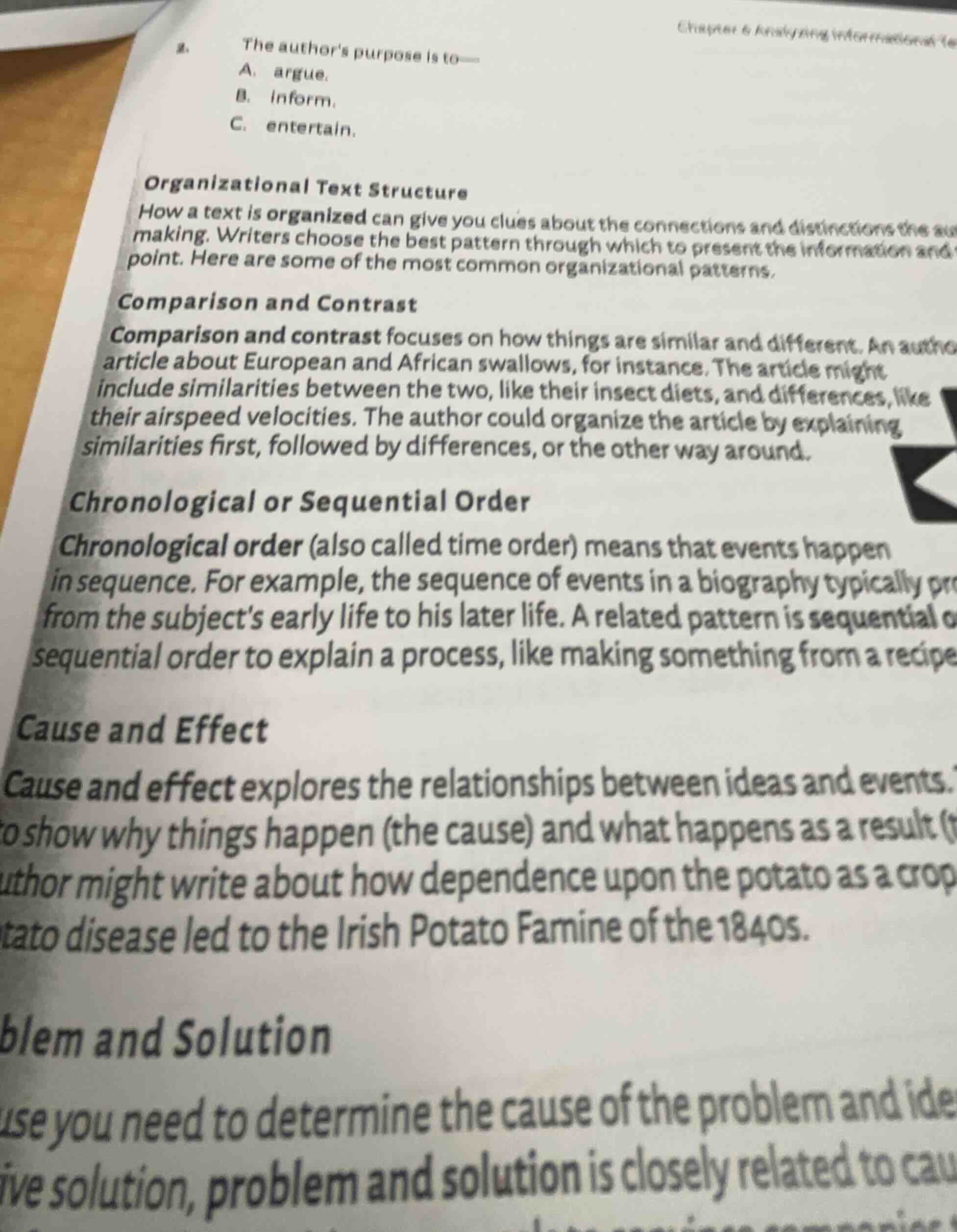 2. the authors purpose is to— a. argue. b. inform. c. entertain. organi…