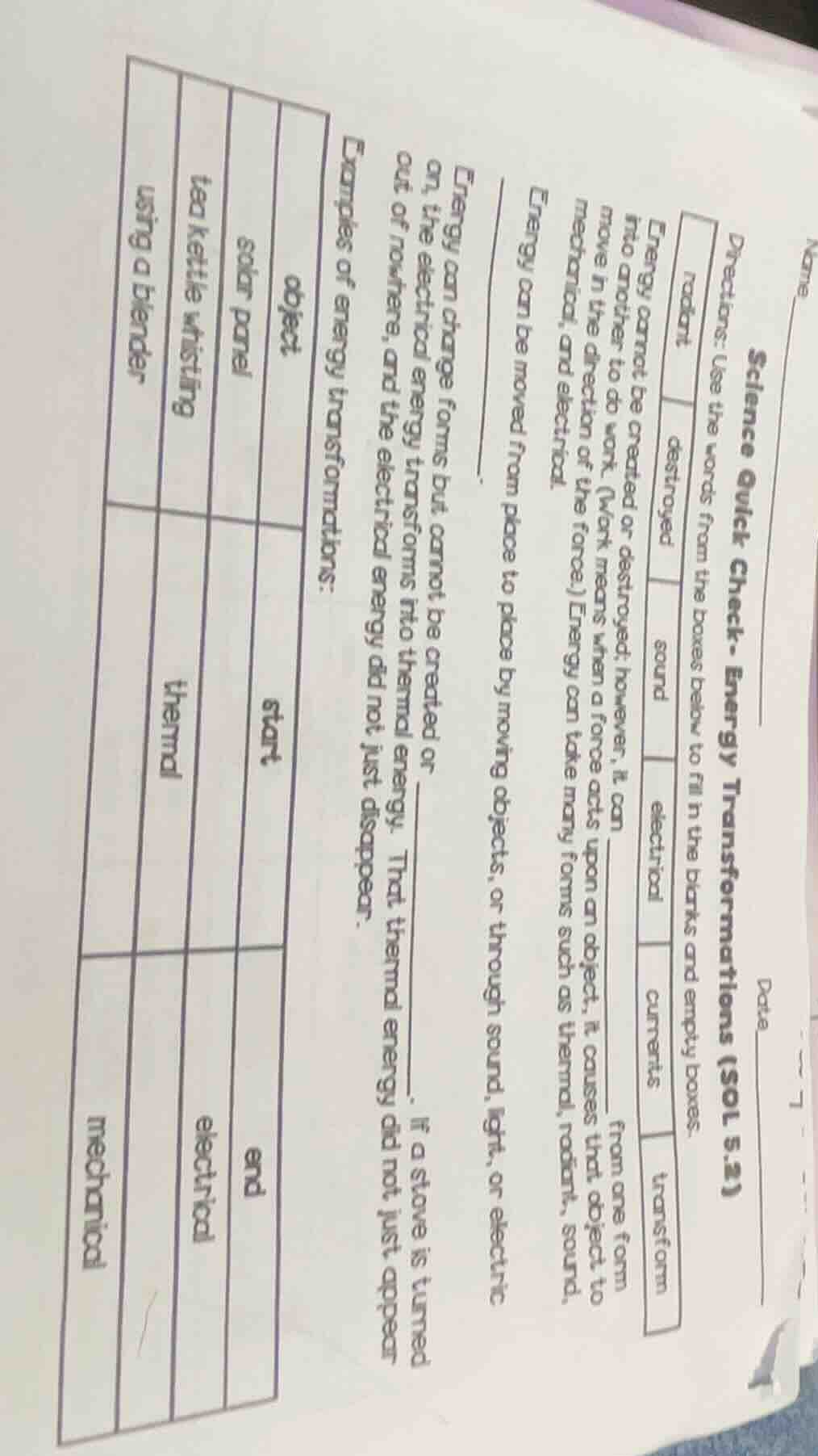 science quick check - energy transformations (sol 5.2) directions: use …