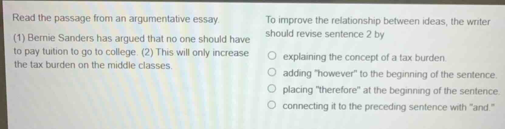 read the passage from an argumentative essay. (1) bernie sanders has ar…