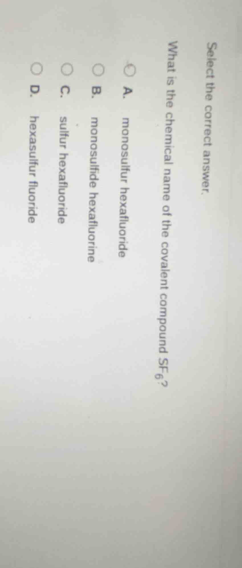 select the correct answer. what is the chemical name of the covalent co…