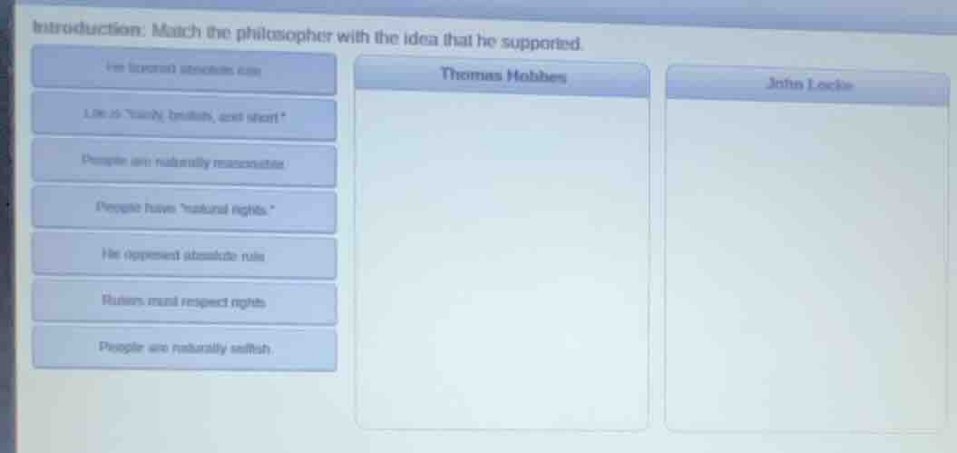 introduction: match the philosopher with the idea that he supported. he…