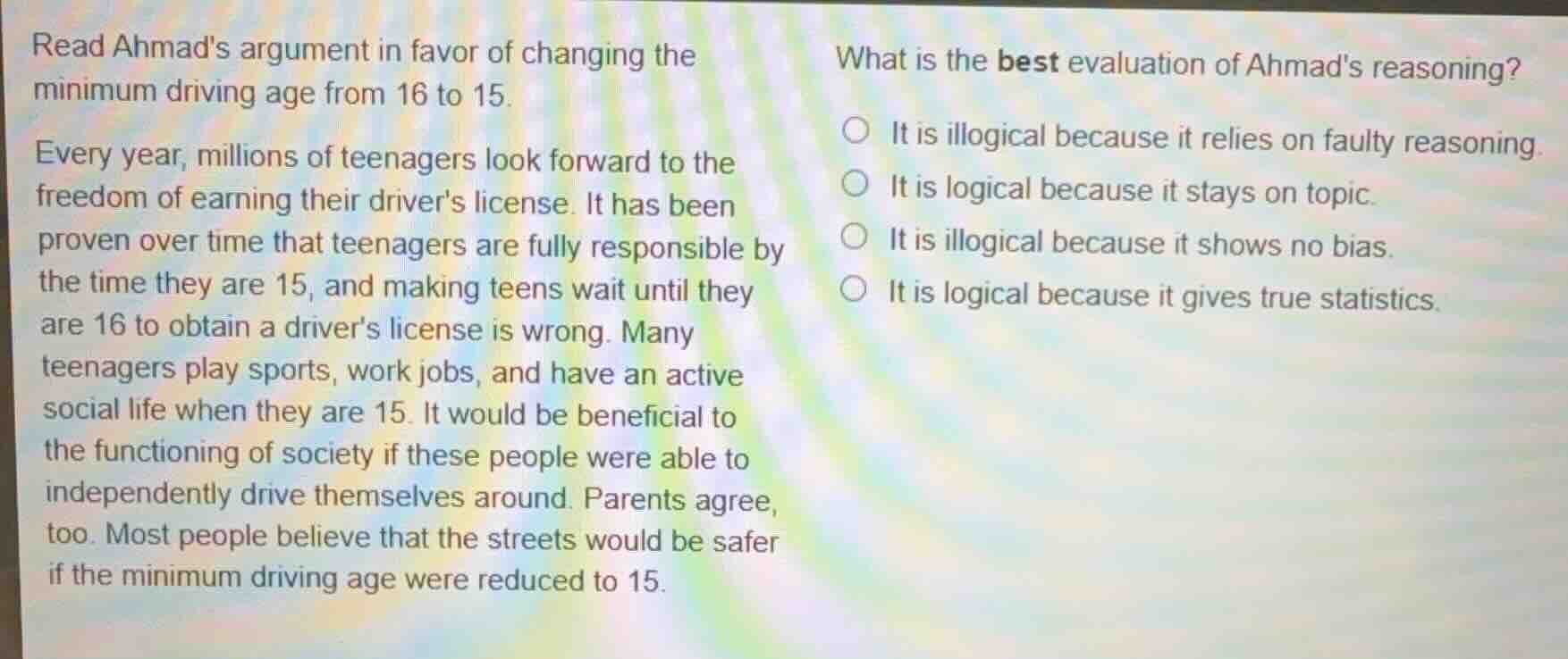 read ahmads argument in favor of changing the minimum driving age from …