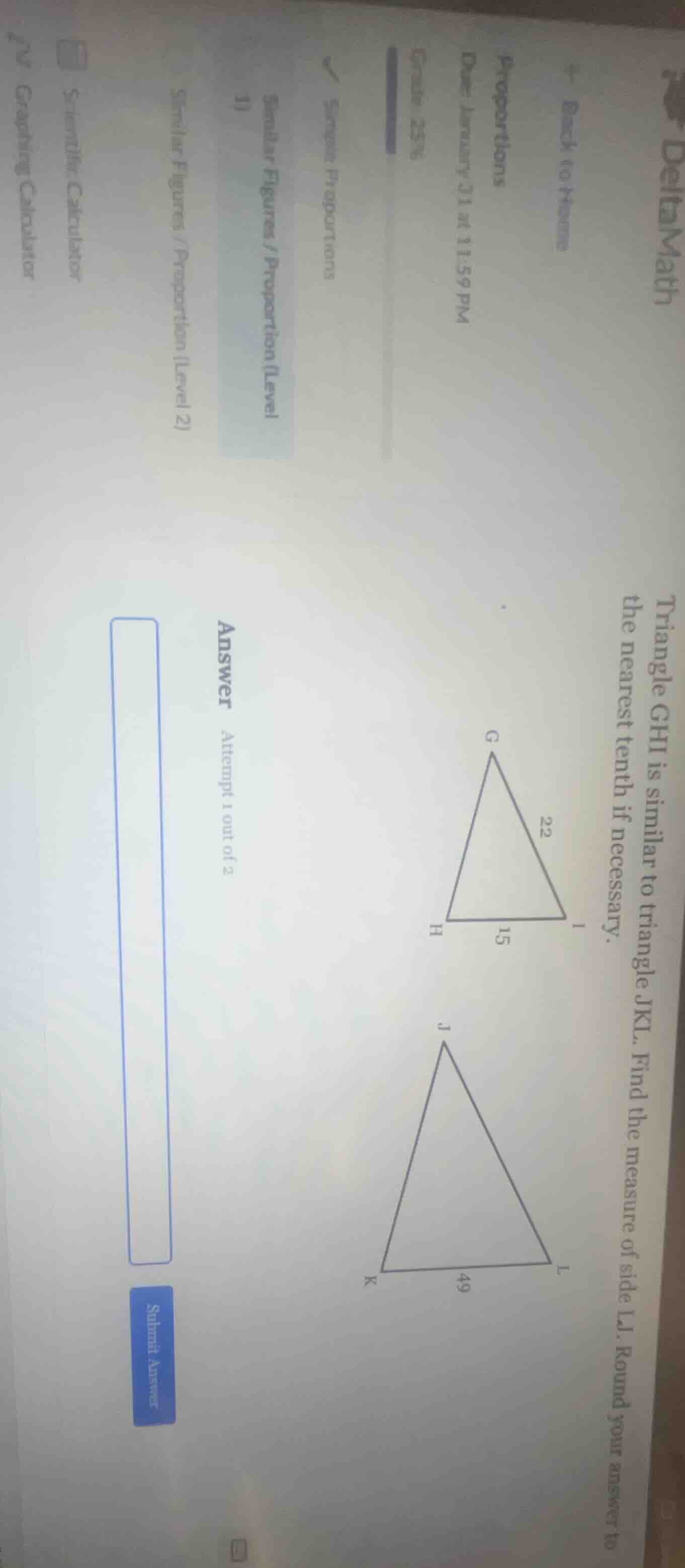 triangle ghi is similar to triangle jkl. find the measure of side lj. r…