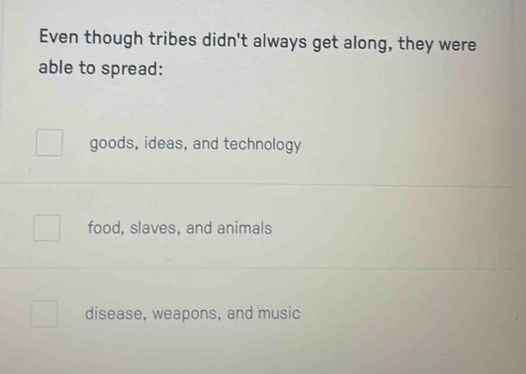 even though tribes didnt always get along, they were able to spread: go…