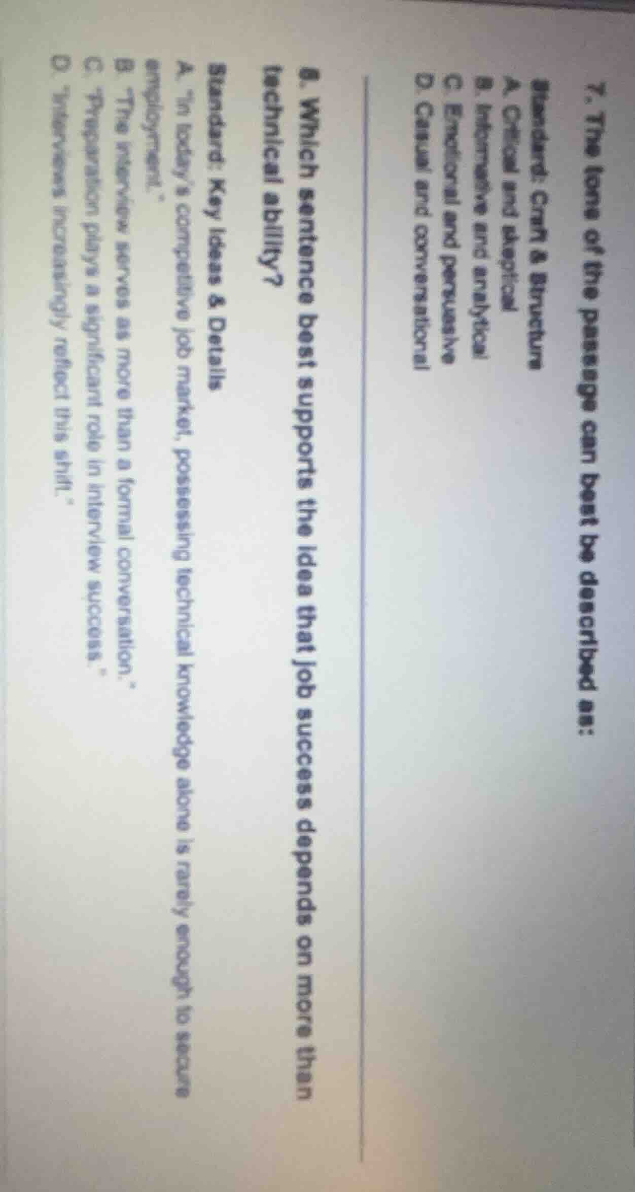 7. the tone of the passage can best be described as: standard: craft & …