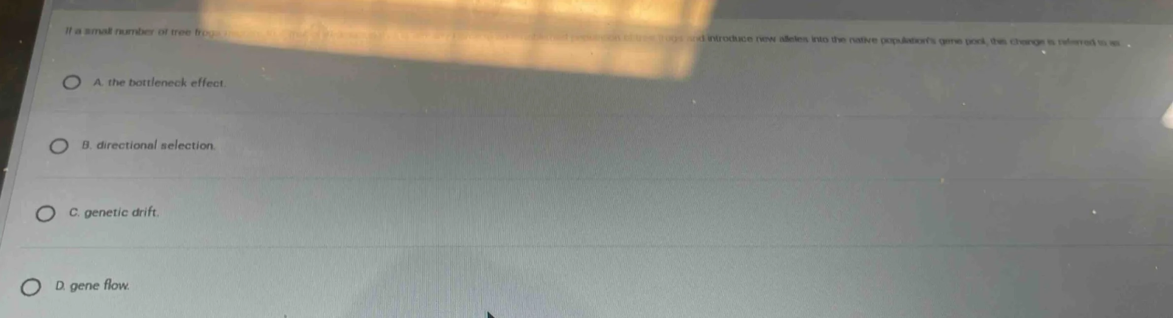 if a small number of tree frogs move from one population to a geographi…