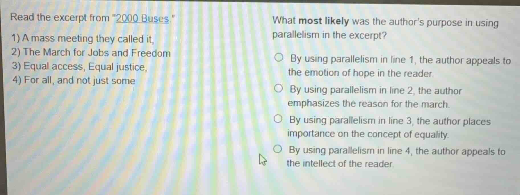 read the excerpt from \2000 buses.\ 1) a mass meeting they called it, 2…