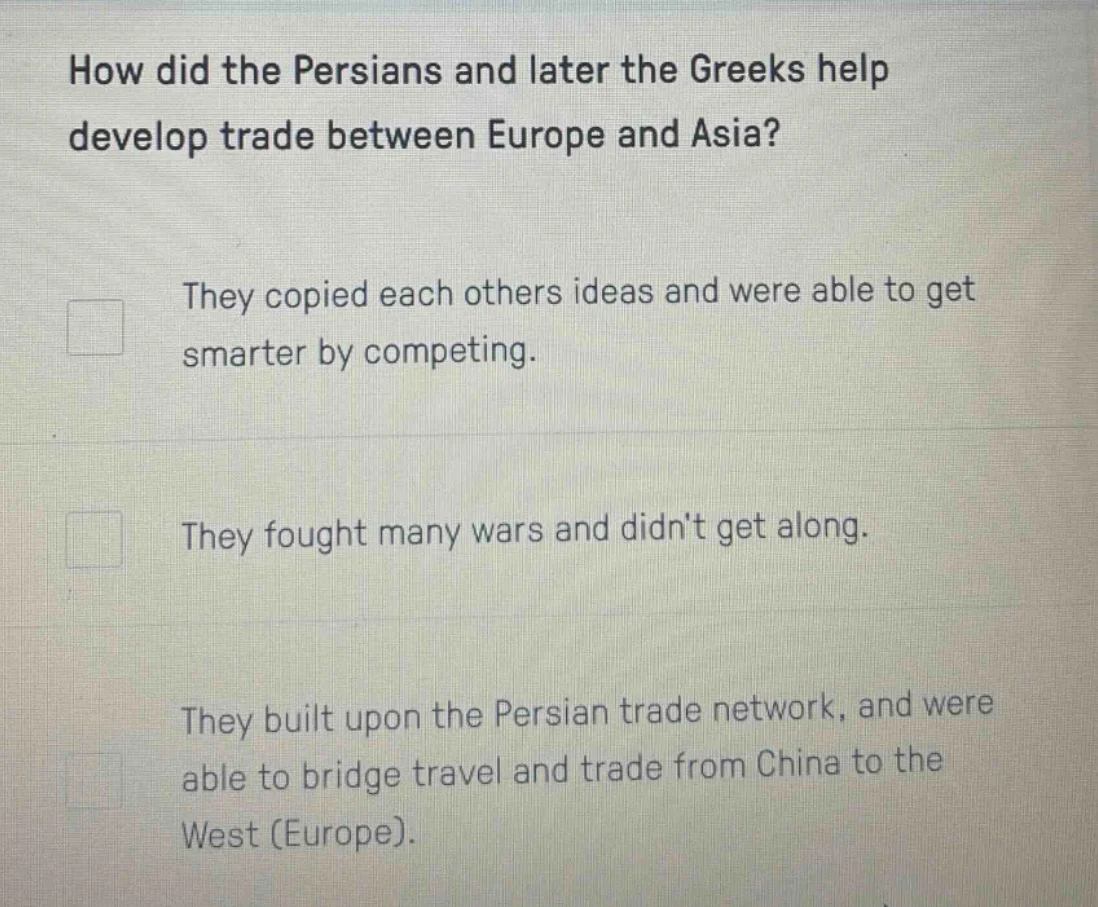 how did the persians and later the greeks help develop trade between eu…