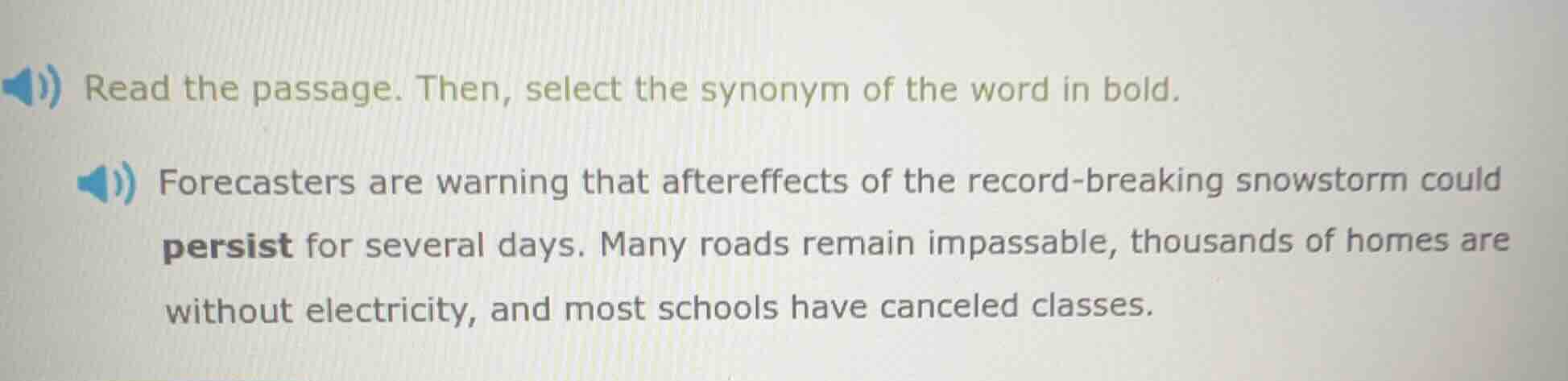 read the passage. then, select the synonym of the word in bold. forecas…