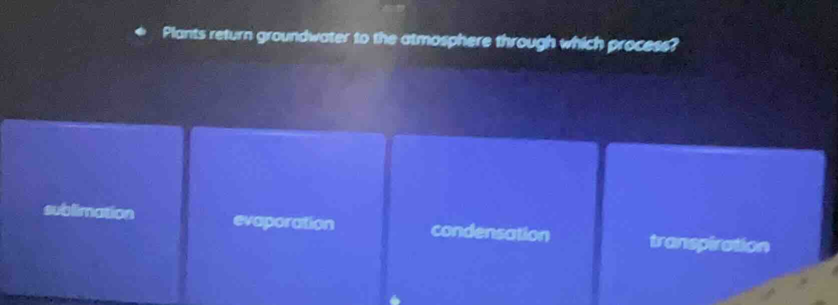 plants return groundwater to the atmosphere through which process? subl…