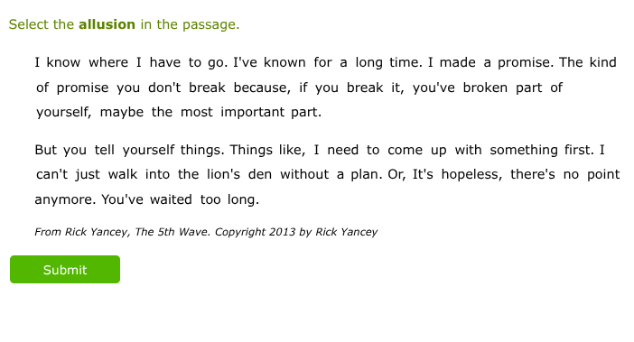 select the allusion in the passage. i know where i have to go. ive know…