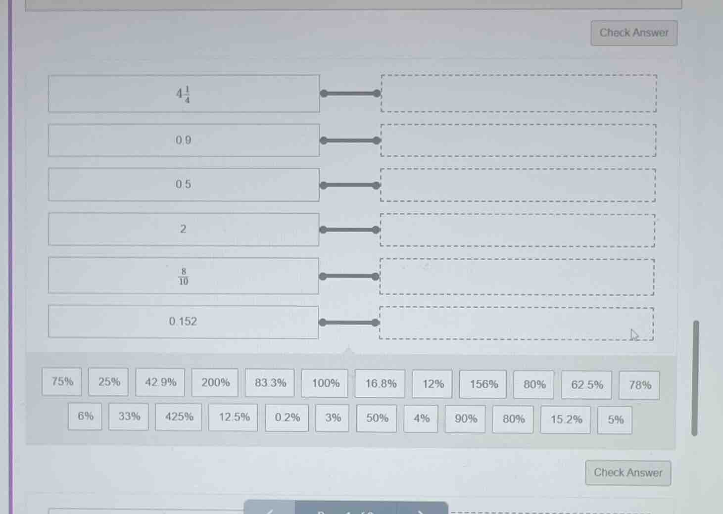 match the following numbers: $4\\frac{1}{4}$, 0.9, 0.5, 2, $\\frac{8}{1…