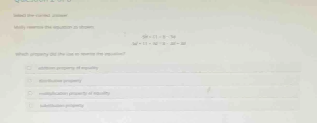 select the correct answer. molly rewrote the equation as shown: \\(-5d …