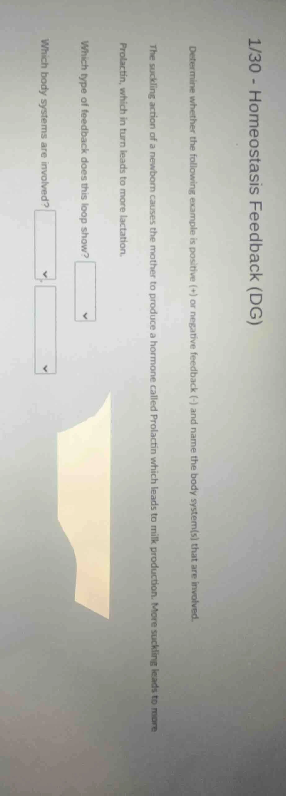 1/30 - homeostasis feedback (dg) determine whether the following exampl…