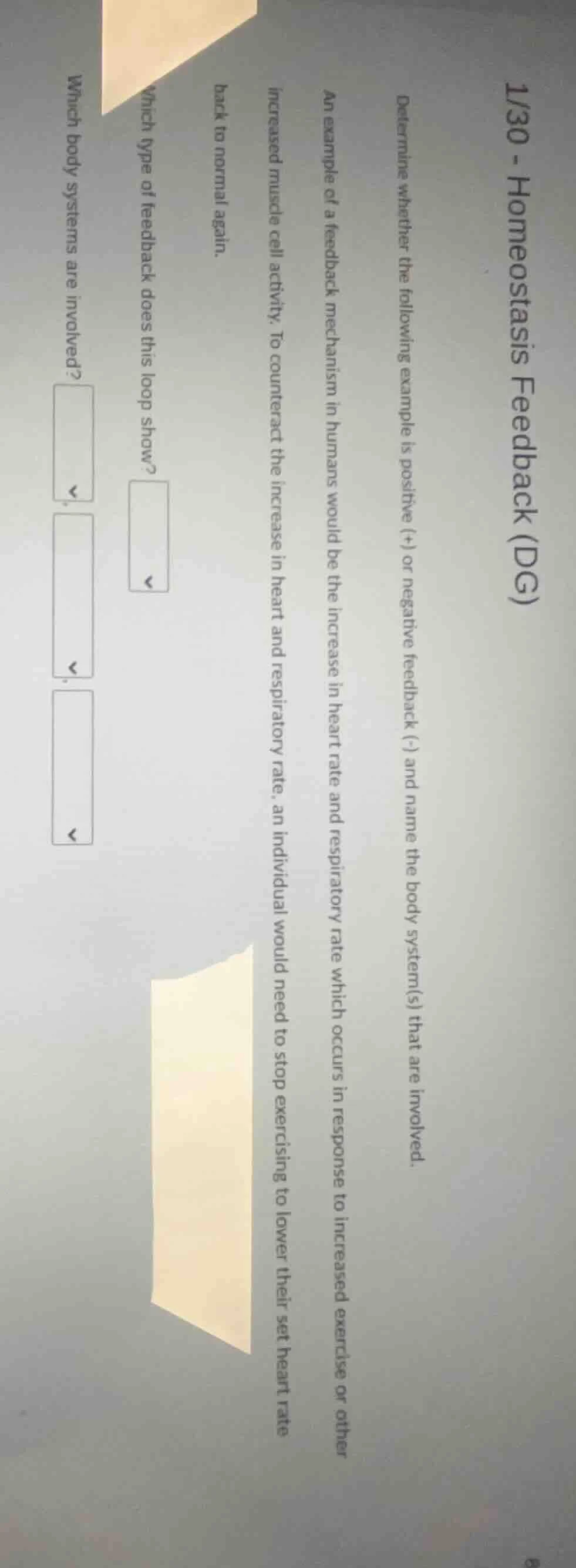 1/30 - homeostasis feedback (dg) determine whether the following exampl…