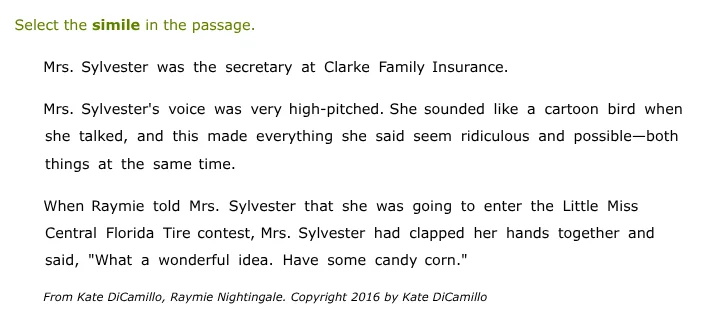 select the simile in the passage. mrs. sylvester was the secretary at c…