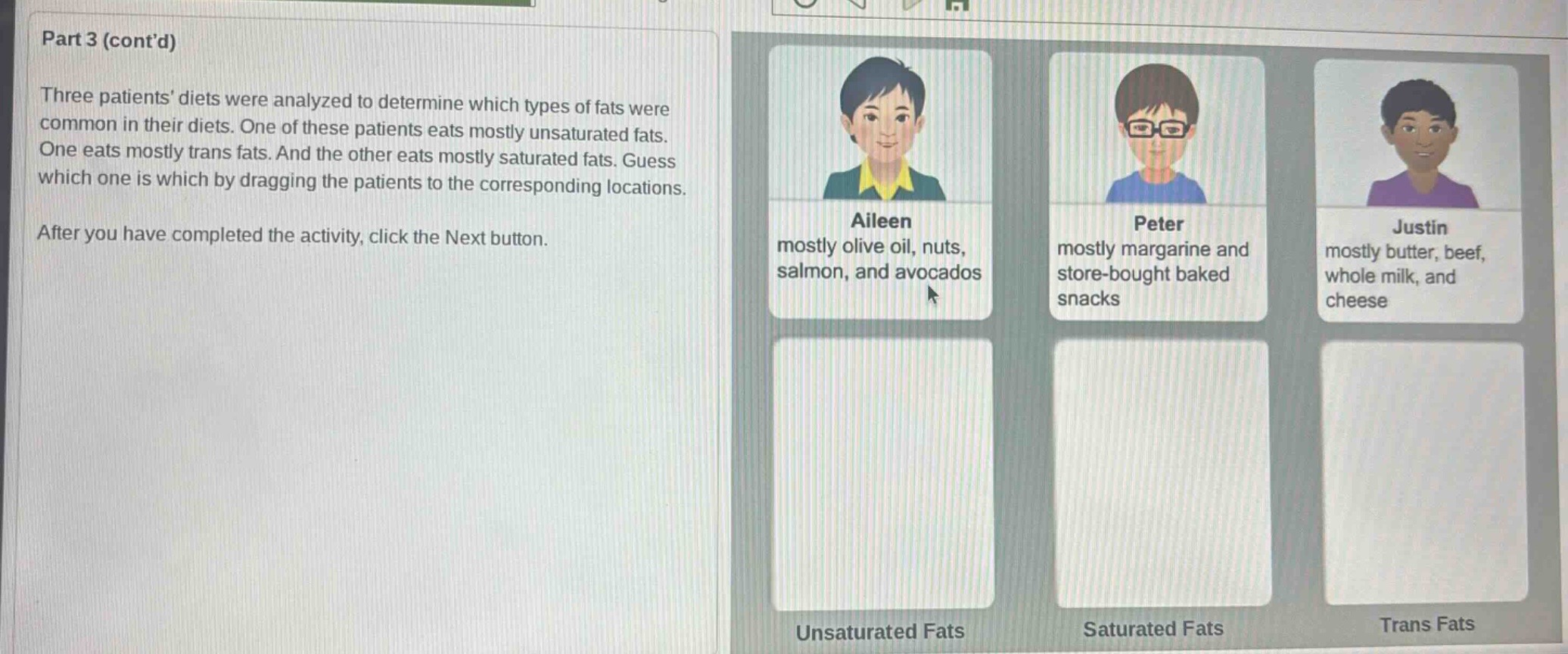 part 3 (contd) three patients diets were analyzed to determine which ty…